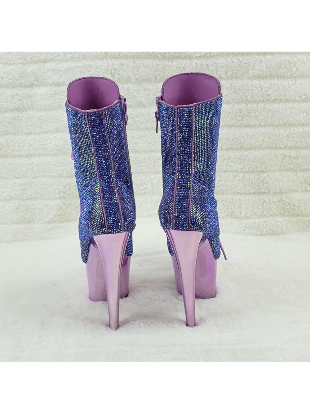 NWT Purple Sequin Platform Lace-Up Ankle Boots 7 - Picture 3 of 5